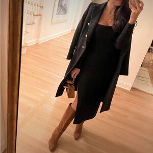 Chic Black Knit Midi Dress with Side Slit